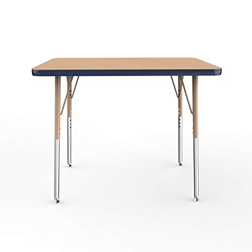 ECR4Kids Everyday T-Mold 24" x 36" Rectangular Activity School Table, Standard Legs w/Swivel Glides, Adjustable Height 19-30 inch (Maple/Navy/Sand)