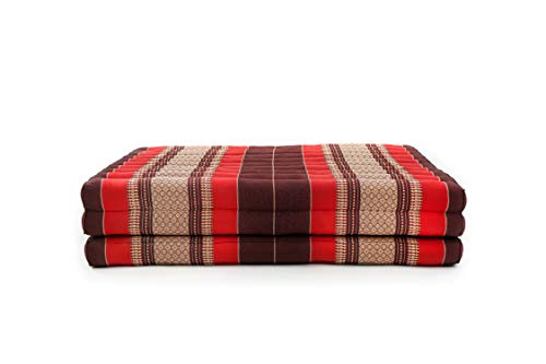 LEEWADEE Trifold Mattress XL – Comfortable Thai Massage Pad, Foldable Relaxation Floor Mattress Filled with Eco-Friendly Kapok, Perfect to Use as a Sleeping Mat 79 x 41 inches, red