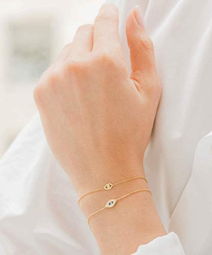 14k Yellow Gold Evil Eye Bracelet, Solid Gold Mini Evil Eye, Zoe Lev Jewelry