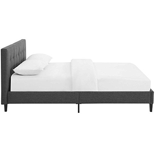 Modway Linnea Upholstered Gray Full Platform Bed with Wood Slat Support