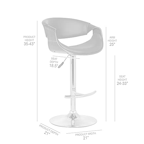 Armen Living Butterfly Swivel Adjustable Barstool in Black Faux Leather and Walnut Wood Finish