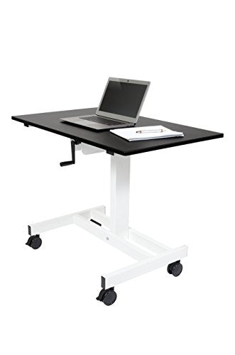 Single Column Crank Adjustable Stand Up Desk (40", White Frame/Black Top)