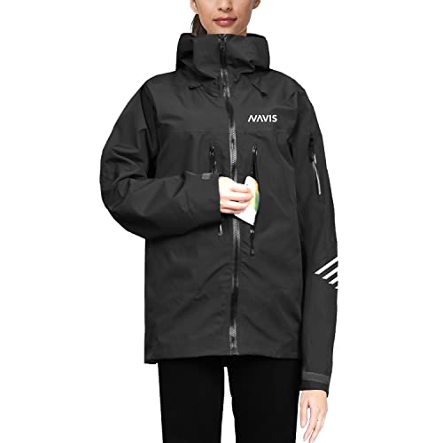 Ladies Sailing Jacket with Bib Pants Women Waterproof Breathable Rain Suit Fishing Foul Weather Gear (Black, Large)