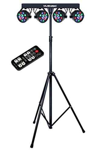 MUSYSIC MU-L31G Complete Professional 4-Par 4-in-1 Stage LED Lights DJ Band DMX System & Stand