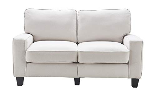 Serta Palisades Upholstered Sofas for Living Room Modern Design Couch, Straight Arms, Soft Fabric Upholstery, Tool-Free Assembly, 61" Loveseat, Cream