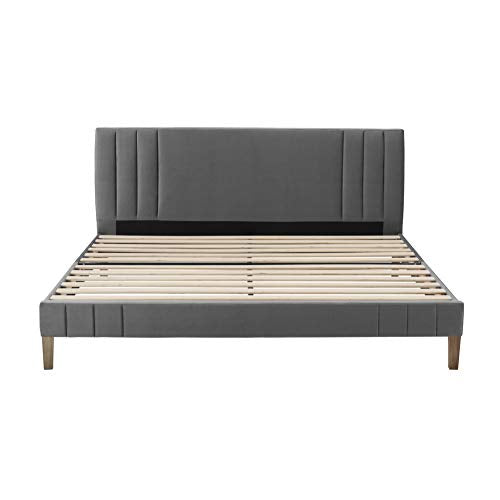 Classic Brands Chicago Modern Tufted Upholstered Platform Bed | Headboard and Wood Frame with Wood Slat Support, King, Antonio Mid Night