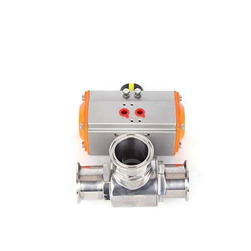 (1", 1.5", 2") Stainless Steel 304 Sanitary Three Way T-Port Tri-Clamp Pneumatic Ball Valve Working Pressure: 0-1.6 MPa / 232 psi (2")
