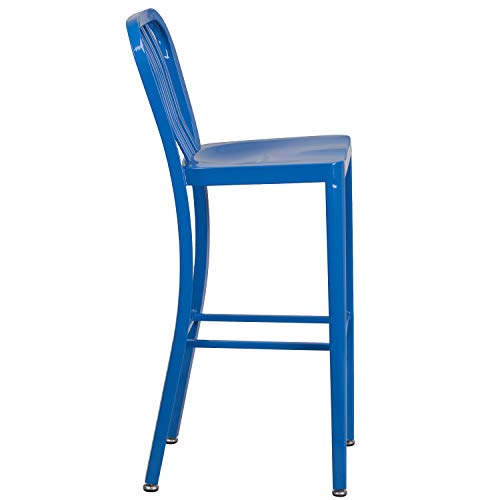 Flash Furniture Commercial Grade 2 Pack 30" High Blue Metal Indoor-Outdoor Barstool with Vertical Slat Back
