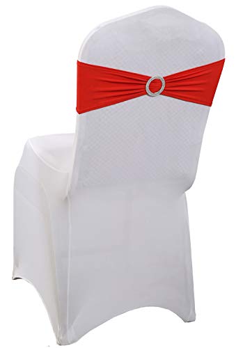 VDS Spandex Chair Sashes Bows Elastic Chair Bands with Buckle Slider for Wedding Banquet Party Event Decoration (Pack of 300) Red