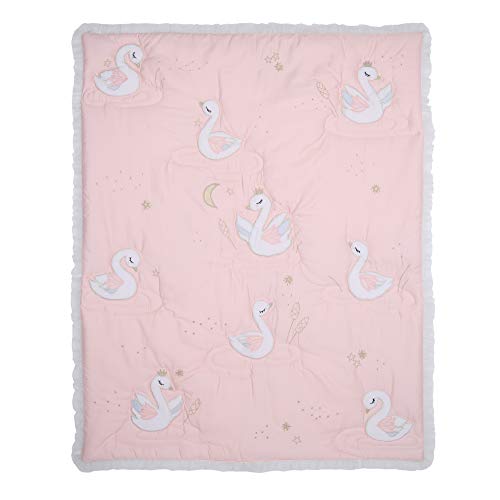 Lambs & Ivy Signature Swan Princess Pink Sateen 3-Piece Baby Crib Bedding Set