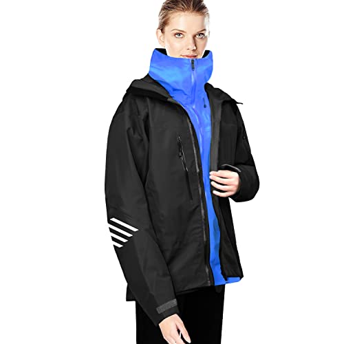 Ladies Sailing Jacket with Bib Pants Women Waterproof Breathable Rain Suit Fishing Foul Weather Gear (Black, Large)