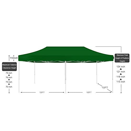 AMERICAN PHOENIX Canopy Tent 10x20 Ez Pop Up Instant Shelter Shade Heavy Duty Commercial Outdoor Party Tent (10x10FT (Black Frame), Green)