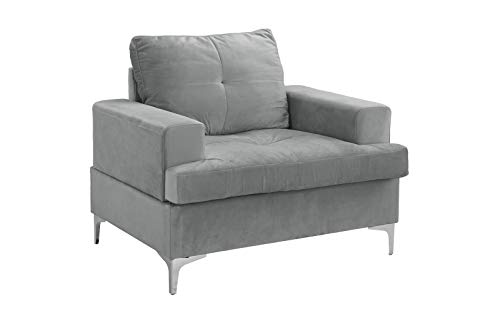 Mid Century Modern Velvet Armchair, Living Room Accent Chair (Grey)