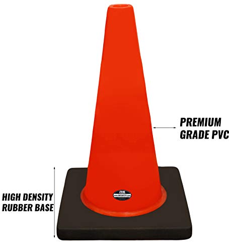 (Set of 20) 18" Orange RK Safety Traffic PVC Cones, Black Base - No Reflective Collar