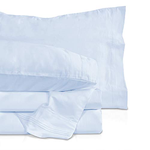 1000 Thread Count Bed Sheet Sets Luxurious 100% Egyptian Cotton Deep Pocket Sheets King Size Light Blue