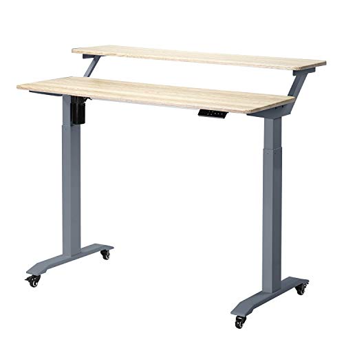 UNICOO - Electric Height Adjustable Standing Desk, Electric Standing Workstation Home Office Sit Stand Up Desk with 4 Pre-Set Memory Led Display Controller (Mahogany Top/Black Legs - Electric-2 Tier)