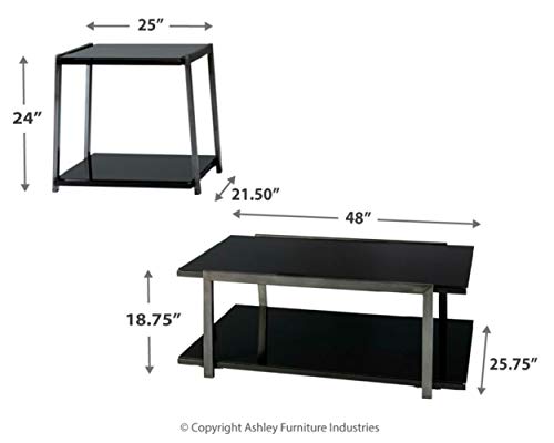 Signature Design by Ashley - Rollynx Modern 3-Piece Occasional Table Set - Includes Cocktail Table & Two End Tables, Black