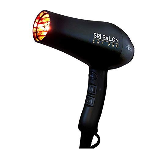 Skin Research Institute Salon Dry Pro - Red Light Therapy Professional Salon Ceramic Ionic Volumizer, Styler, Hair Blow Dryer 1875W Dual Voltage | Free Concentrator Diffuser and Comb Attachments…