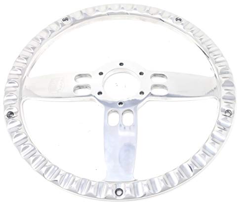 14" Inch Billet Polished & Wood Steering Wheel Bowtie Horn, 6 Hole