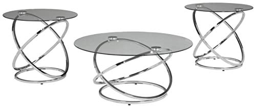 Signature Design by Ashley - Hollynyx Contemporary 3-Piece Table Set - Includes Cocktail Table & Two End Tables, Chrome Finish