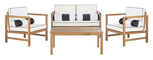 Safavieh PAT7030C Collection Montez Teak and Black and White 4 Pc Accent Pillows Outdoor Set, Natural/Brown