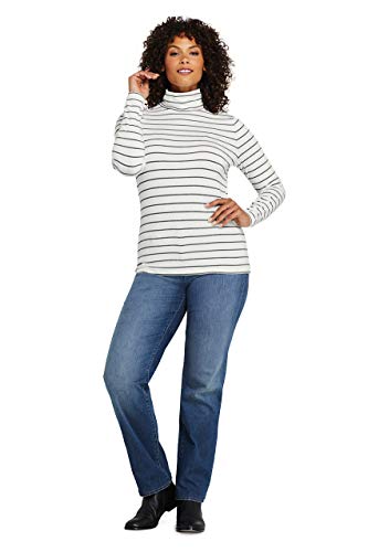 Lands' End Women LWCM Shaped Turtleneck Ivory/Charcoal Heather Stripe Plus 2X