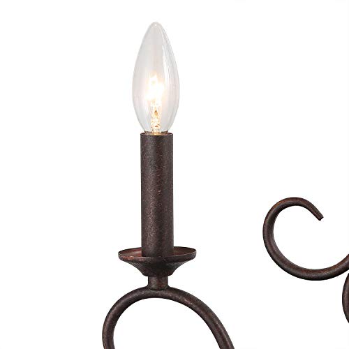 LALUZ Rustic Farmhouse Chandelier, 6-Light Bronze French Country Chandeliers with Crystal Pendants for Dining Room, Living Room, Kitchen, 28''