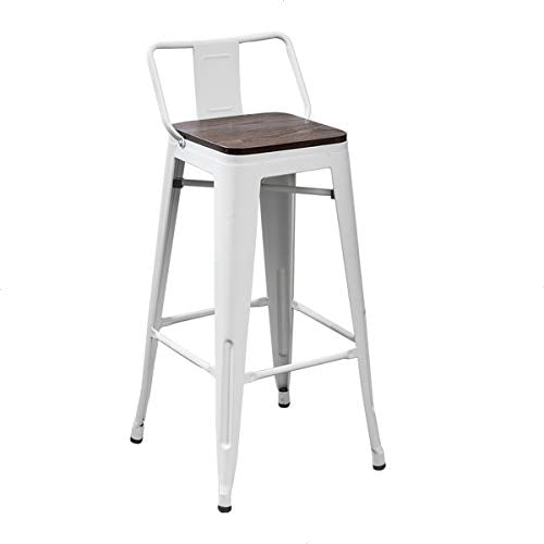 Tongli Square Seat 30" Metal Barstool for Bar or Kitchen Metal Bar Stools (30", White Wooden)