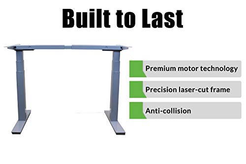 Rise UP Electric Adjustable Height Width Standing Desk Legs Frame Base. Ergonomic Motorized sit to Stand up Home Commercial Office Table. Dual 2 Motors. 4 Programmable Memory. Gray