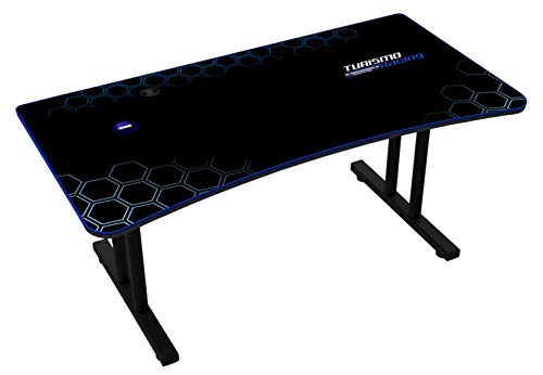 Turismo Racing Gaming Desk - Stazzione Extra-Wide Smart Gaming Desk with Built-in Phone Charger and USB Ports + Integrated Mouse Pad - Blue