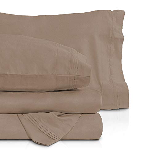 1000 Thread Count Bed Sheet Sets Luxurious 100% Egyptian Cotton Deep Pocket Sheets Queen Size Taupe