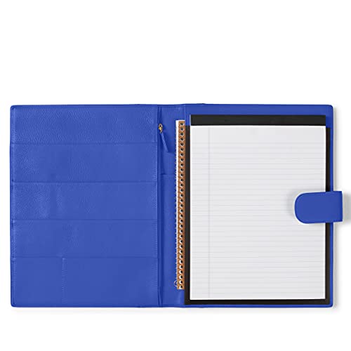 Leatherology Electric Blue Portfolio A4 Organizer with Tablet Pocket, Magnetic Closure, Full Grain Leather