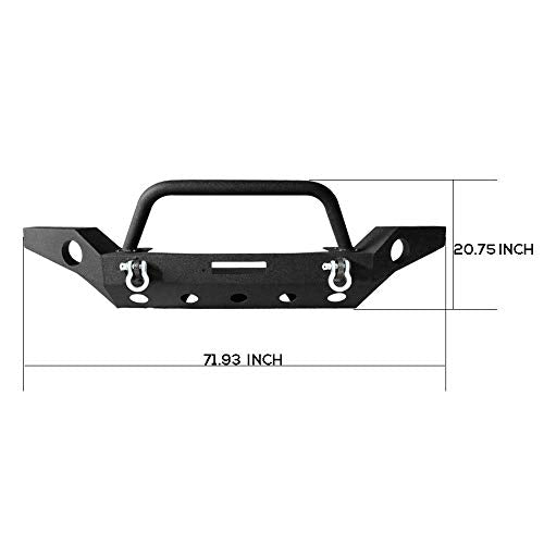 LEDKINGDOMUS Full Width Front Bumper Compatible for 07-18 Jeep Wrangler JK and JK Unlimited Rock Crawler With Fog Lights Hole, Winch Plate Black Textured