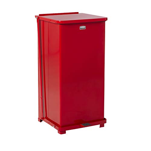 Rubbermaid Commercial Defenders Front Step-On Trash Can with Plastic Liner, 24 Gallon, Red, FGST24EPLRD