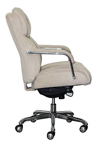 La-Z-Boy Sutherland Quilted Leather Executive Office Chair with Padded Arms, High Back Ergonomic Desk Chair with Lumbar Support, Grey Bonded Leather