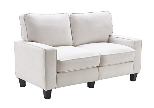 Serta Palisades Upholstered Sofas for Living Room Modern Design Couch, Straight Arms, Soft Fabric Upholstery, Tool-Free Assembly, 61" Loveseat, Cream