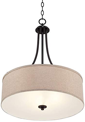 La Pointe Oil Rubbed Bronze Drum Pendant Chandelier 19 1/2" Wide Oatmeal Linen Shade Fixture for Dining Room House Foyer Kitchen Island Entryway Bedroom Living Room - Franklin Iron Works