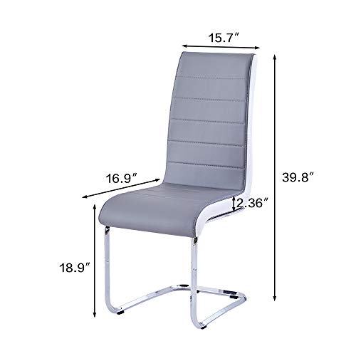 Modern Dining Chairs Set of 6, White Black Side Dining Room Chairs, Kitchen Chairs with Faux Leather Padded Seat High Back and Sturdy Chrome Legs, Chairs for Dining Room,Kitchen, Living Room