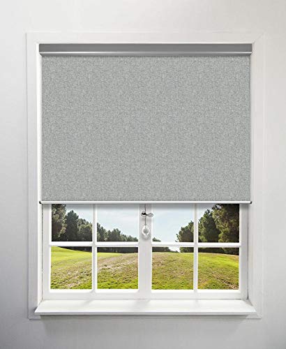 Springblinds 100% Blackout Roller Shade, 74" Wx72 H Mist Grey, Slow Rise Spring Cordless System Child Safety Polyester Blind, Custom Size, Aluminum Valance Shades Made in USA