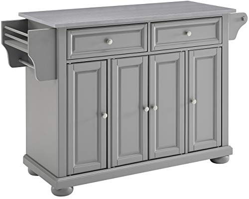 Crosley Furniture Alexandria Kitchen Island with Stainless Steel Top, Vintage Grey