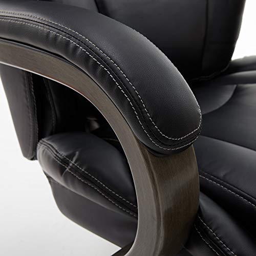 LaZBoy Big & Tall Executive Office Comfort Core Cushions, Ergonomic High-Back Chair with Solid Wood Arms, Bonded Leather, Black