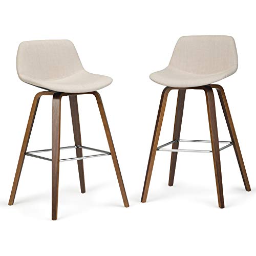 SIMPLIHOME Randolph Mid Century Modern Bentwood Counter Height Stool (Set of 2) in Natural Linen Look Fabric