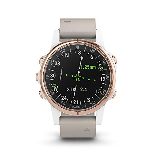 Garmin D2 Delta S, Smaller-Sized GPS Pilot Watch, Includes Smartwatch Features, Heart Rate and Music, Rose Gold with Beige Leather Band