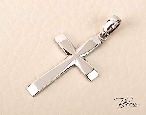 14K White Gold Cross for Men 40 mm. Personalized Pendant