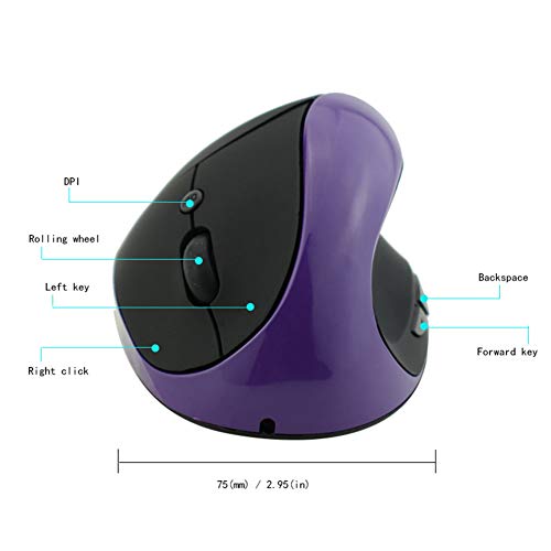 2.4G Wireless/Wired Mouse, Ergonomic Rechargeable 6 Keys Optical Vertical Cordless Mouse Mice with USB Receiver Purple Wired