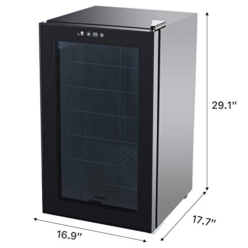 KUPPET Mini Fridge Cooler - 85 Can Beverage Refrigerator Glass Door for Beer Soda or Wine, Glass Door Small Drink Dispenser Machine Clear Front Removable for Home, Office or Bar, 2.6Cu.Ft