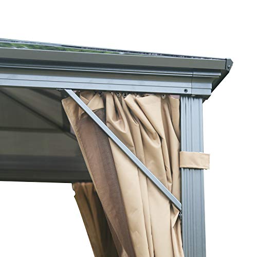 MASTERCANOPY Hardtop Gazebo PatioPolycarbonate Gazebo Canopy with Brown Mosquito Netting Screen Walls Curtains,DL-D33(10ft×10ft)