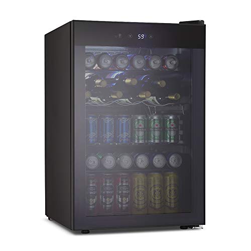 Kismile 4.5 Cu.ft Beverage Refrigerator and Cooler,126 Can Mini Fridge Glass Door with Digital Temperature Display for Soda,Beer or Wine,small Drink Dispenser Cooler for Home,Office or Bar (Gray)