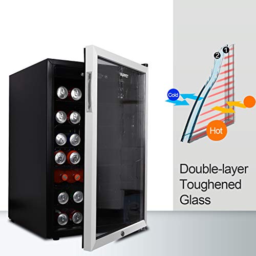 KUPPET 150-Can Beverage Cooler and Refrigerator, Small Mini Fridge for Home, Office or Bar with Glass Door and Adjustable Removable Shelves,Perfect for Soda Beer or Wine, Stainless Steel, 4.5 Cu.Ft.