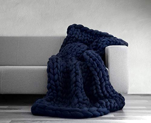VIYEAR Chunky Knit Blanket Soft Handmade Knitting Throw Bedroom Sofa Decor Super Large Navy Blue 59"x 79"